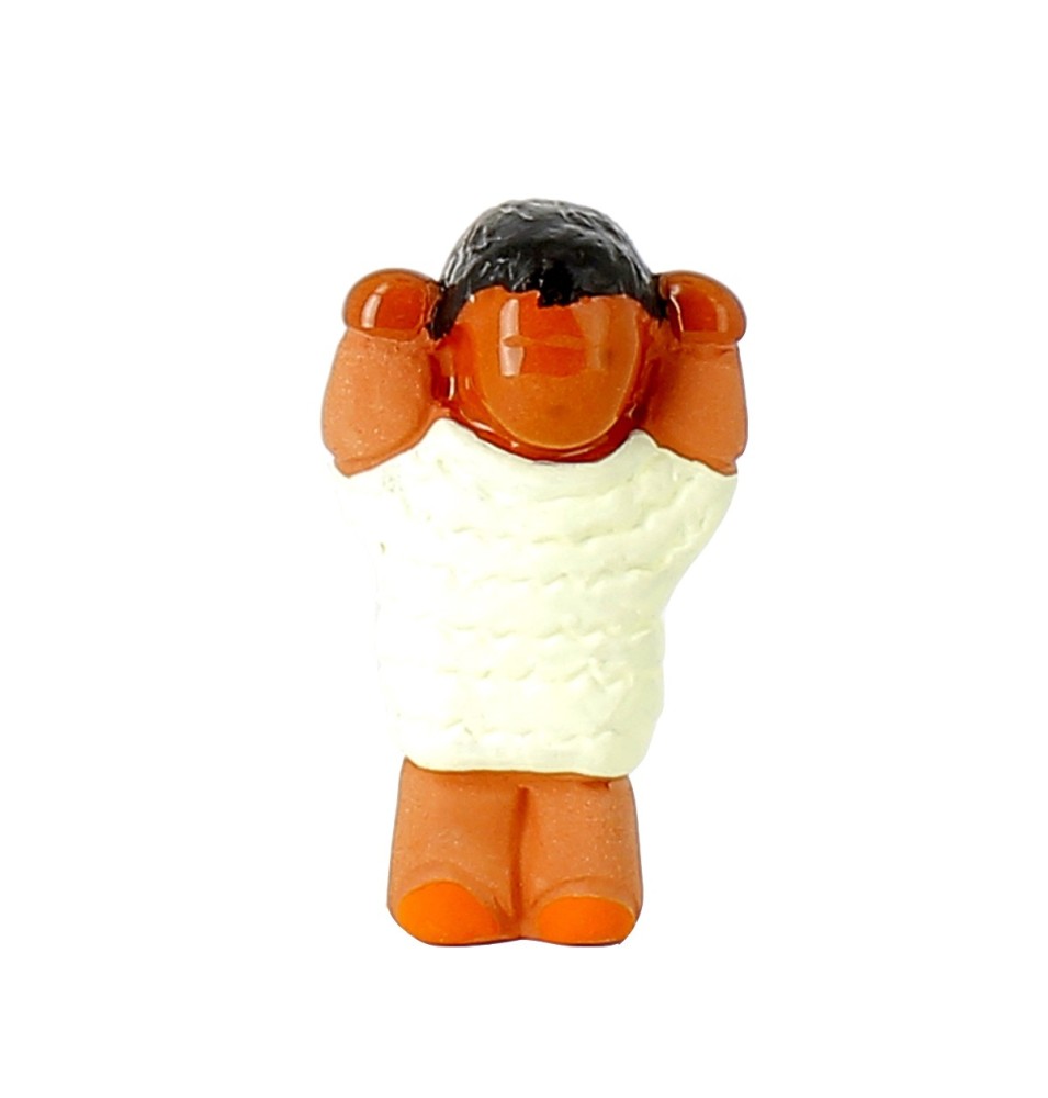 CRECHE B2 N°37 - Berger ravi en tunique ivoire - Santons en terre cuite (6cm) | JOUARRE (Abbaye Notre-Dame de)