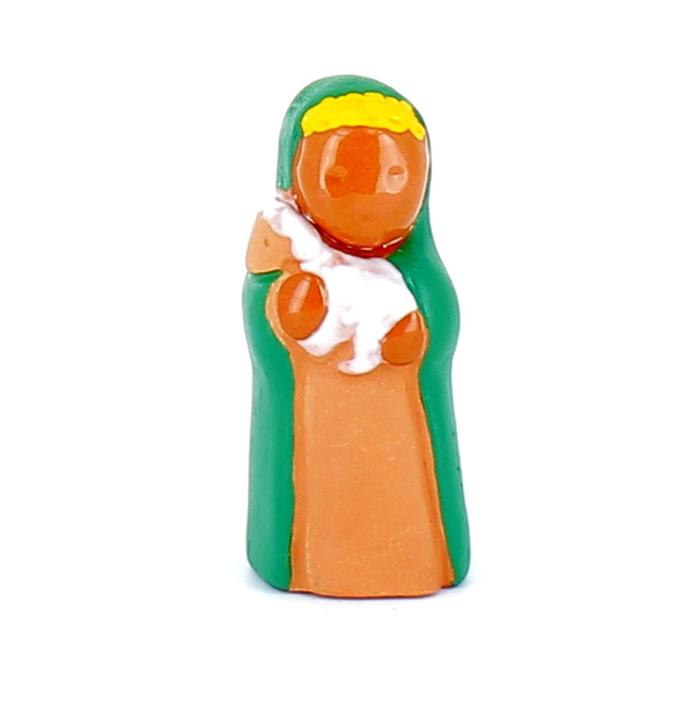 CRECHE B2 N°13 - Le berger au mouton - Santons en terre cuite (6cm) | JOUARRE (Abbaye Notre-Dame de)