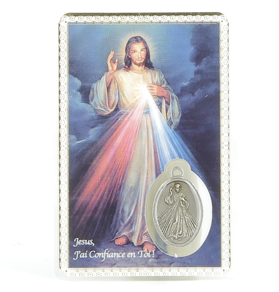 CARTE plastifiée de prière avec médaille de Jésus Notre Sauveur