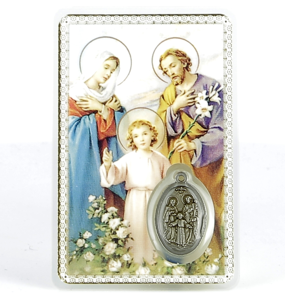 CARTE plastifiée de prière avec médaille pour la famille