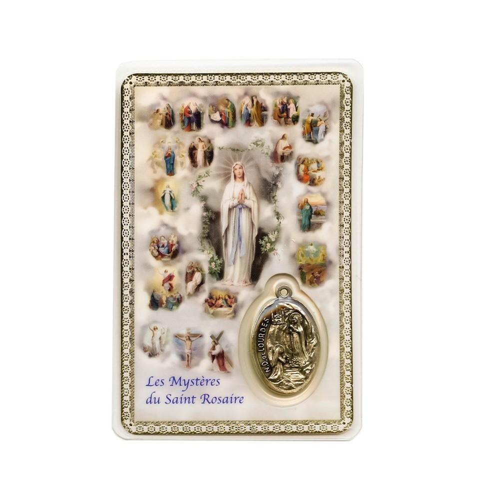 CARTE - CARTE avec prière et médaille plastifiée de Notre Dame de Lourdes