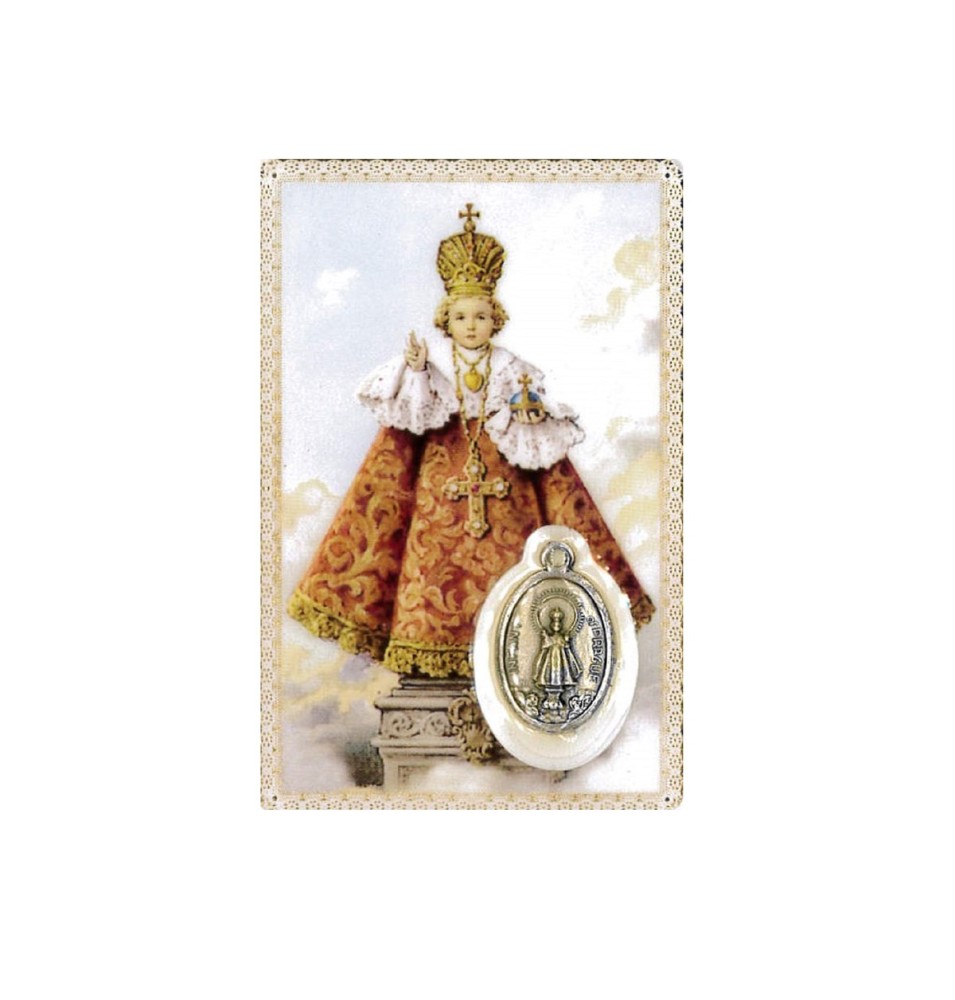 Carte plastifiée avec prière et médaille Sainte-Thérèse de l'enfant Jésus