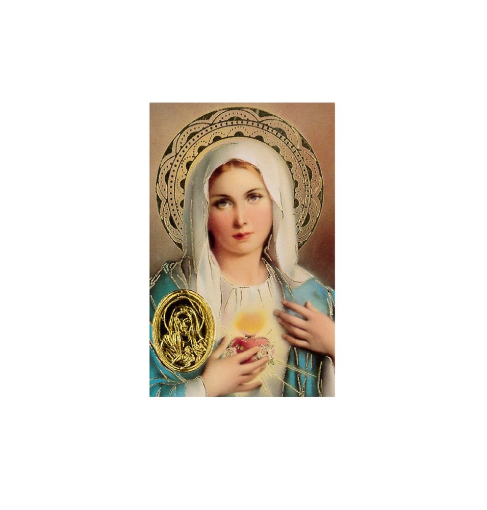 Carte plastifiée avec prière et poinçon Au coeur immaculé de Marie