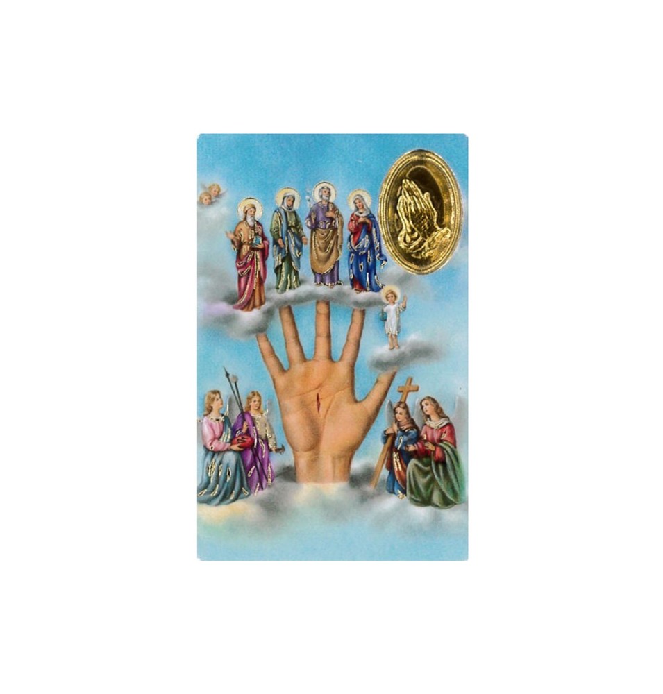 Carte plastifiée avec prière et poinçon la Main toute puissante