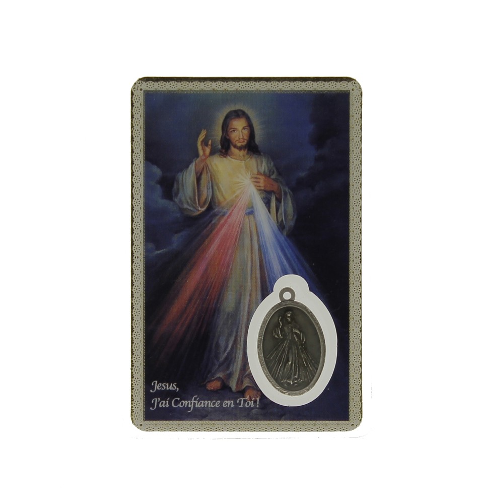 Carte plastifiée avec prière et médaille Promesse de Notre Seigneur
