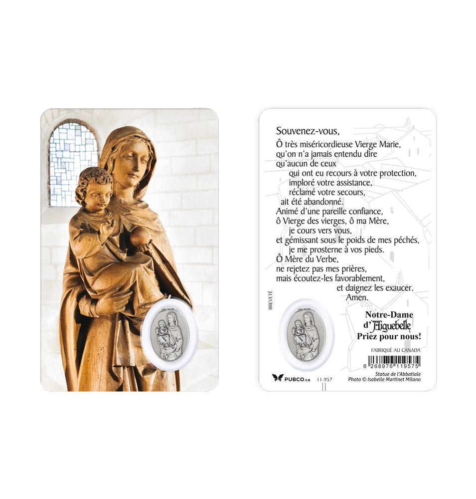 Carte plastifiée avec prière et médaille Priez pour nous !