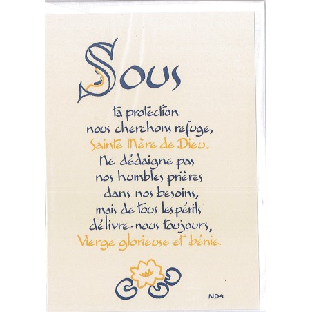 Carte Prière - SP328 - Sous ta protection...