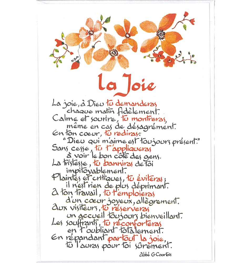 Carte Prière - PC335 - LA JOIE