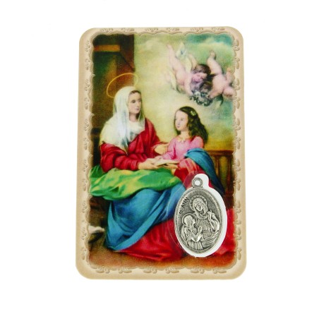 Carte plastifiée avec prière et médaille Sainte Anne