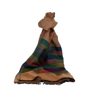 Châle Indien Saumon Chiné et Bandes Colorées