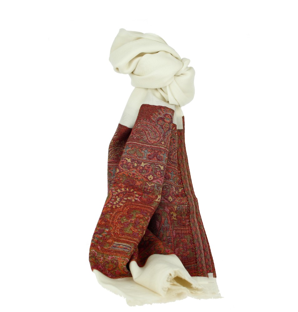 Châle Indien Pâle Saumon, Vert, Ciel