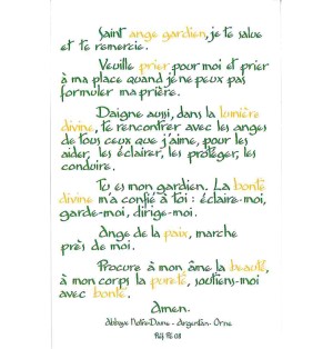 Carte Prière - PE08 Prière à l'Ange Gardien