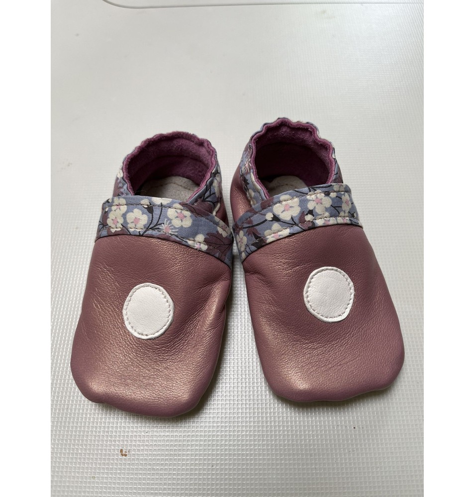 Chausson bébé en cuir d'agneau 6-12 mois violet (JE-CHM02)