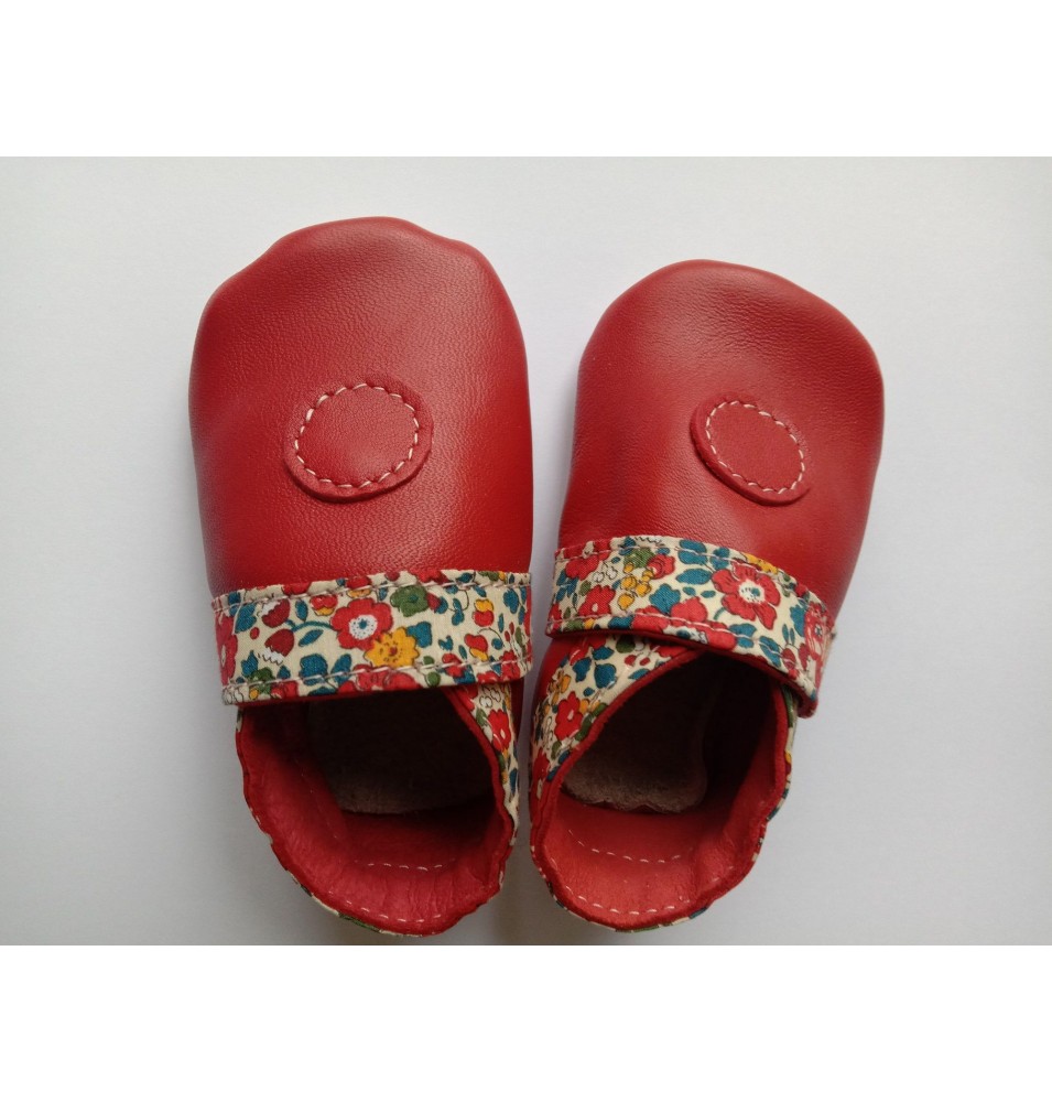 Chausson bébé en cuir d'agneau rouge 0-6 mois (JE-CHP03)