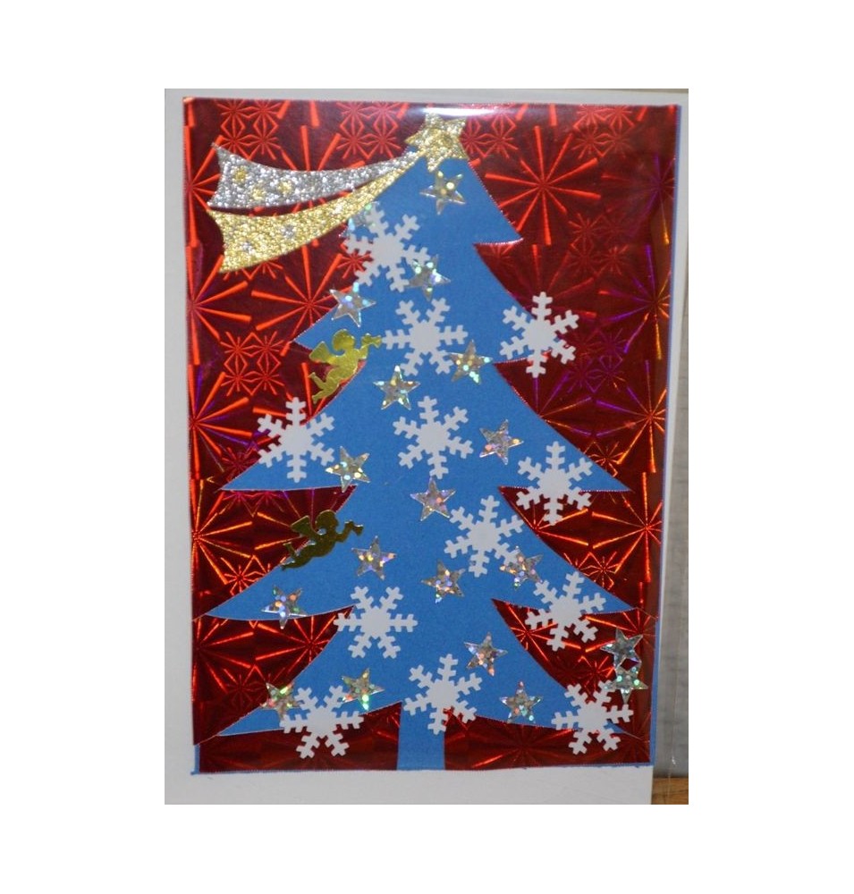 Carte Sapin bleu sur fond rouge (NE c-3 N 30)