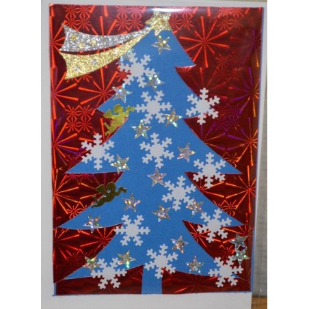 Carte Sapin bleu sur fond rouge (NE c-3 N 30)