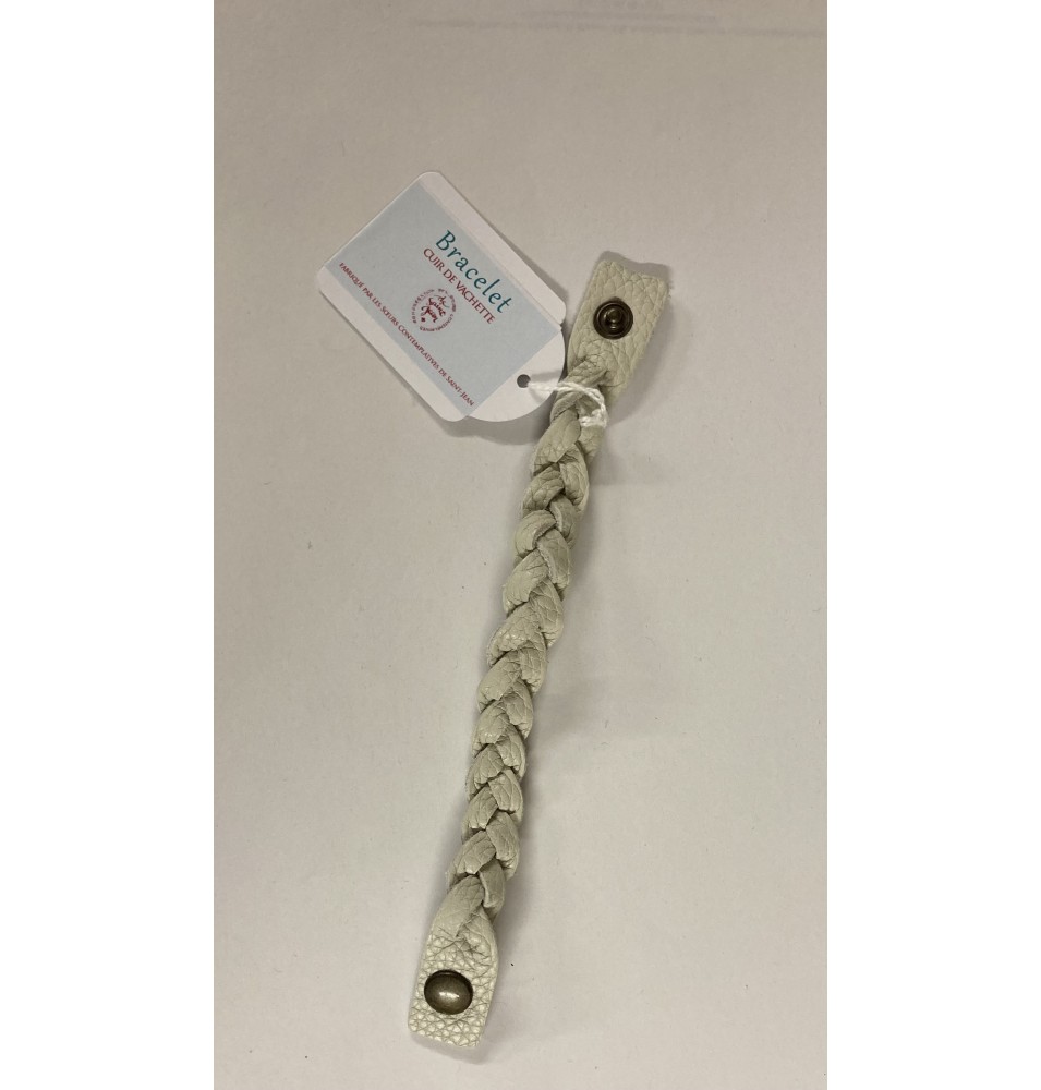 Bracelet tressé en cuir blanc cassé - (JE-BRS10)