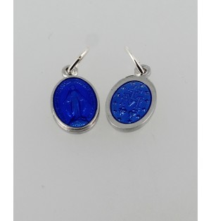 Médaille miraculeuse en métal argenté et bleu