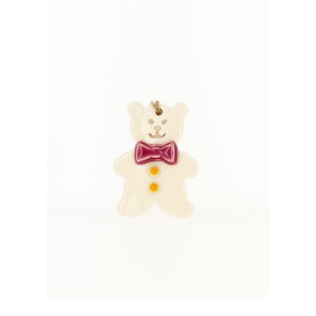 Ourson emaillé blanc- Noeud rose