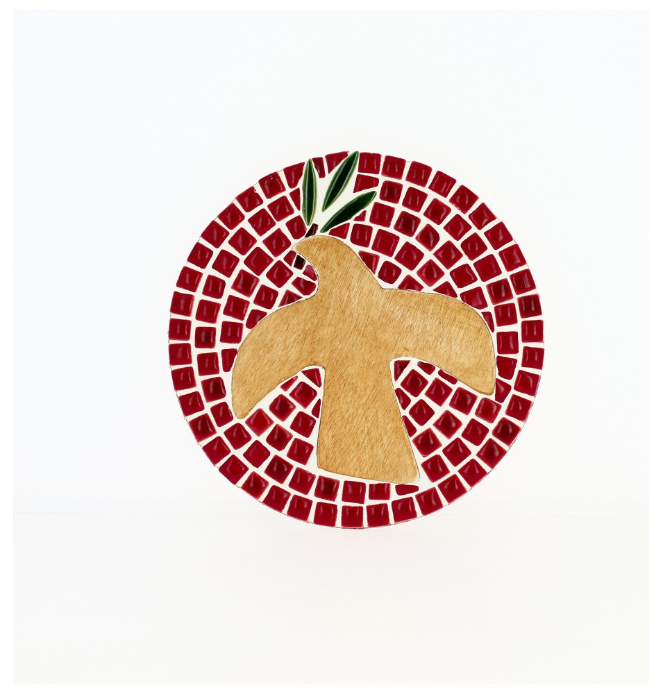 Colombe décorative en bois et mosaîque à suspendre - Rouge