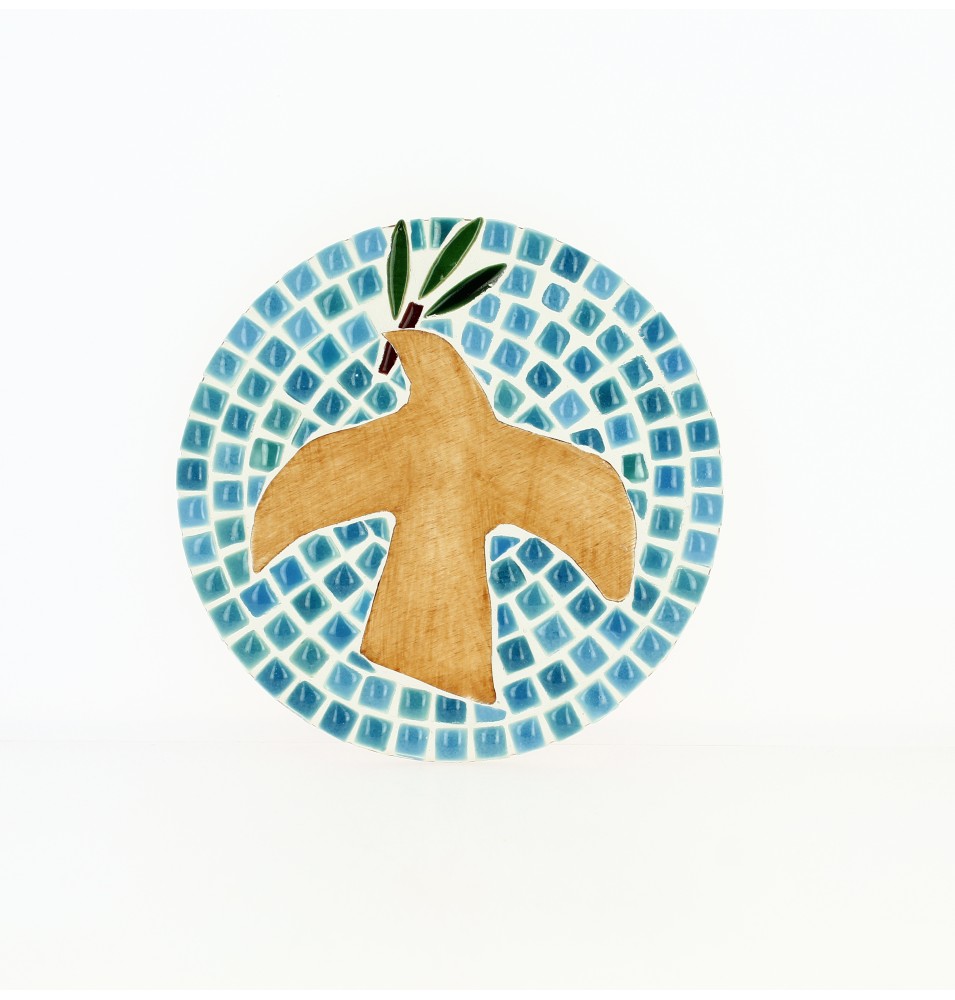 Colombe décorative en bois et mosaîque à suspendre - Bleu Turquoise