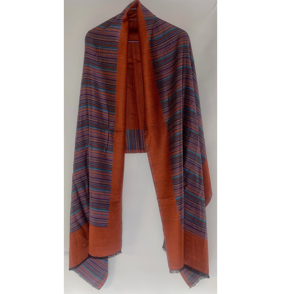 Châle Indien à Petites Rayures Grises, Roses, Jaunes, Beiges, Mauves