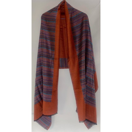 Châle Indien à Petites Rayures Grises, Roses, Jaunes, Beiges, Mauves