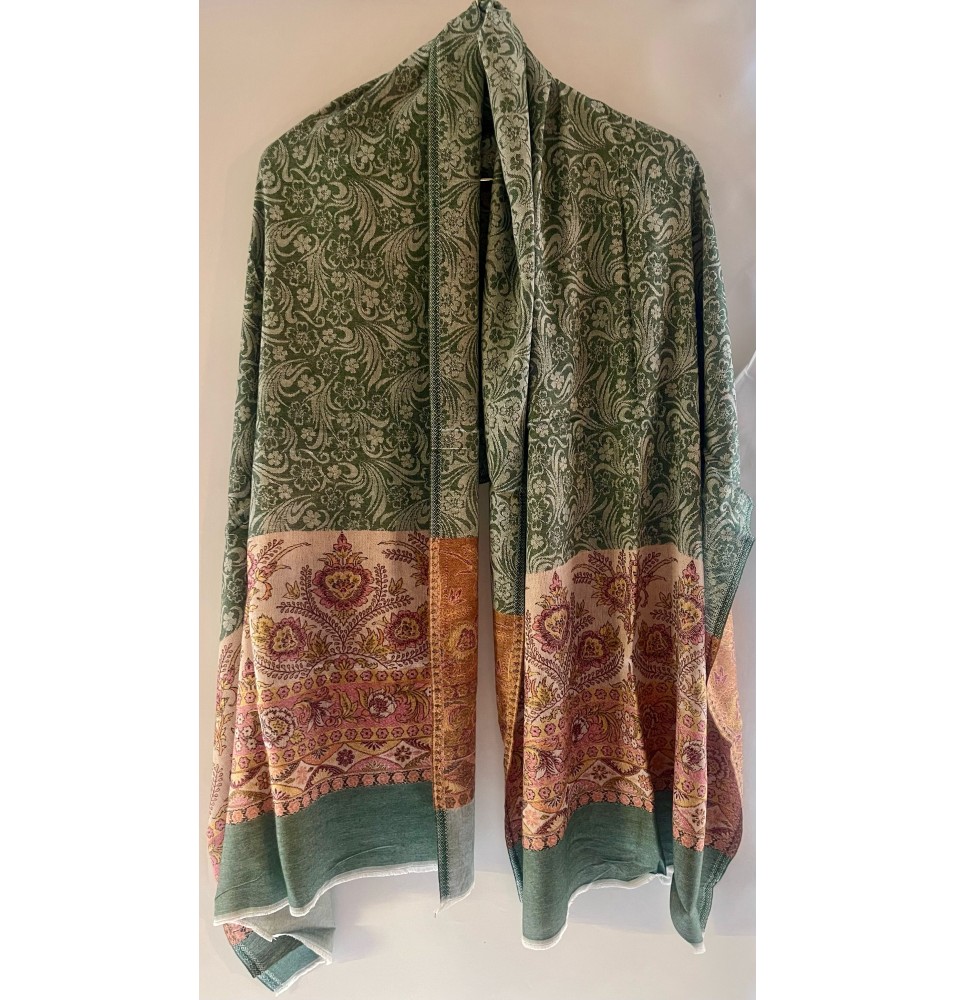 Châle Indien Fushia et Beige