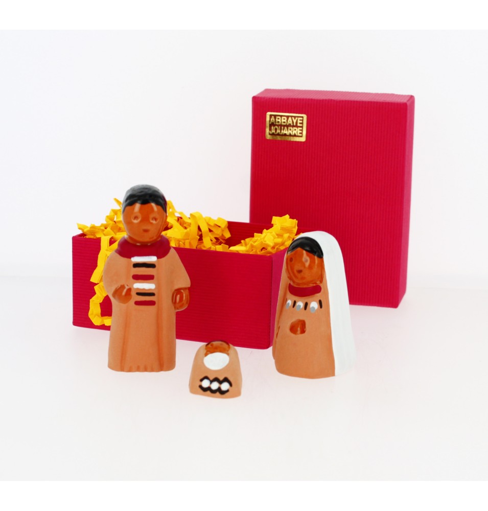 CRECHE B2 N°53 - Coffret Sainte Famille 3 santons : Jésus, Marie et Joseph en terre cuite (6cm)