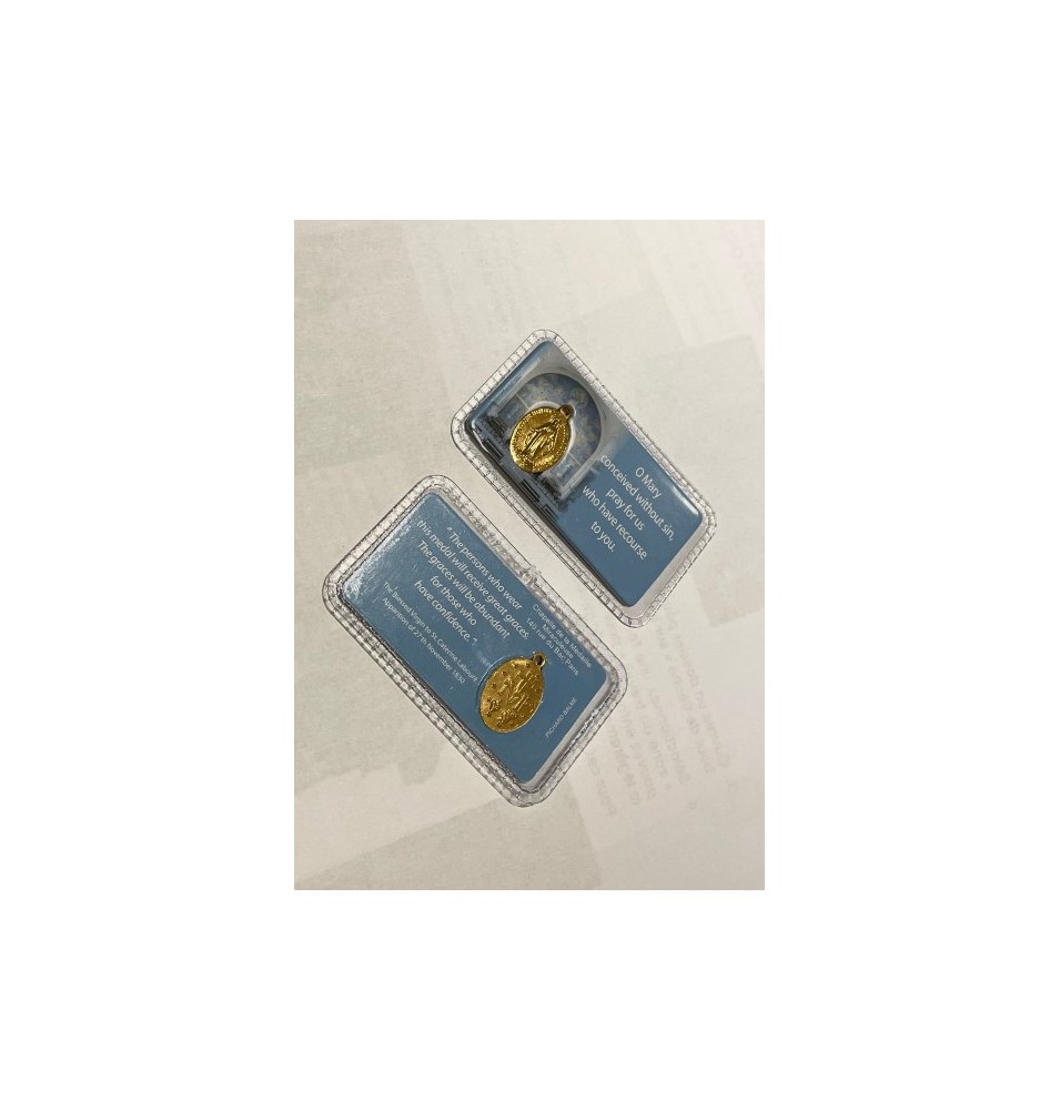Carte médaille plastifiée de la véritable médaille Miraculeuse de la rue du Bac en langue Anglaise