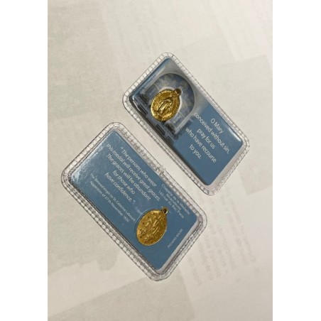 Carte médaille plastifiée de la véritable médaille Miraculeuse de la rue du Bac en langue Anglaise