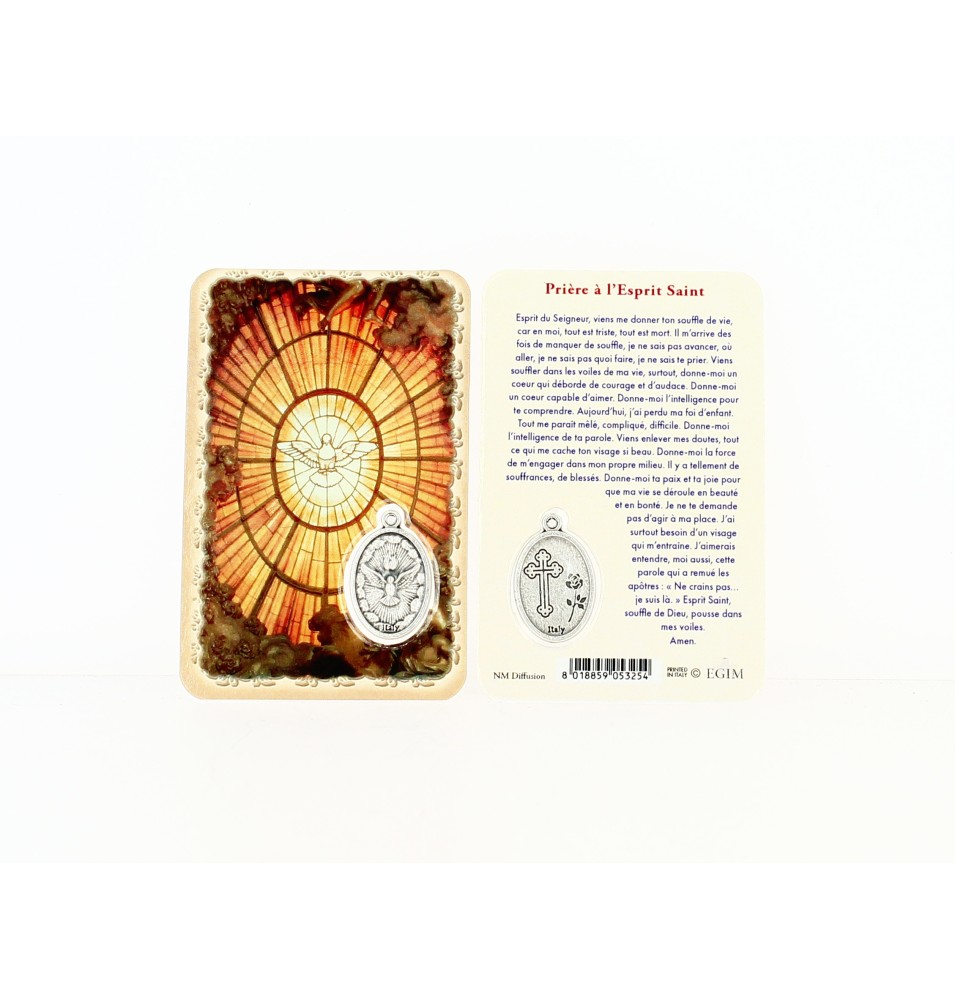 Carte plastifiée avec prière et médaille Esprit Saint | SNM DIFFUSION