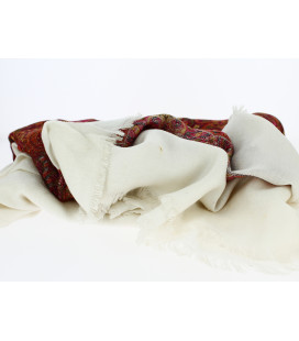 Châle Indien Blanc Bande Motifs Rouille
