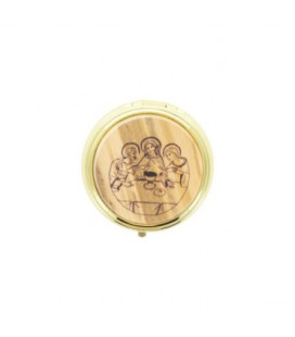 Custode Hosties en métal -  plaque en bois d'olivier