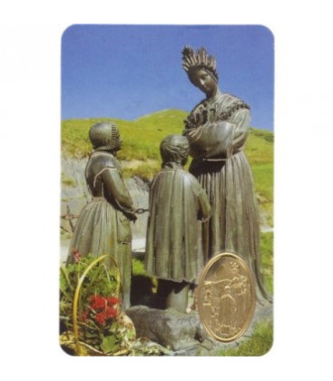 Carte plastifiée avec prière et poinçon Notre Dame de la Salette de la Réunion