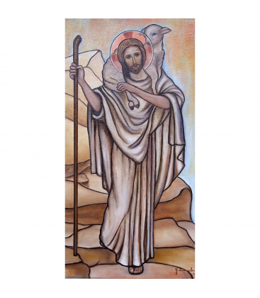 Icône religieuse du Bon Pasteur : la brebis retrouvée - (FL-G9128)