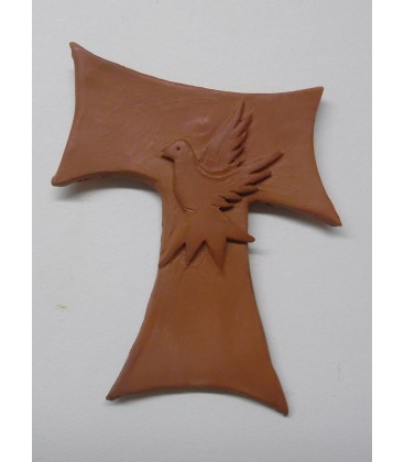 Croix Franciscaine "Pace e Bene" en Terre Cuite - (SC-PB)