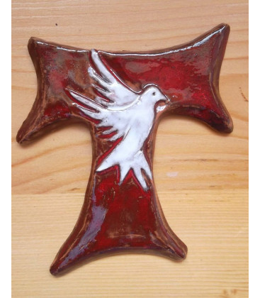 Croix Franciscaine "Pace e Bene" en Terrre Cuite Émaillée - (SC-PBem)