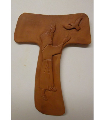 Croix Laudato Si, avec Saint François, en Terrre Cuite - (SC-LS)