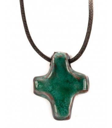Croix Pendentif en Terre Cuite Émaillée (vendue à l'unité) - verte - (SC-CP1)
