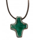 Croix Pendentif en Terre Cuite Émaillée (vendue à l'unité) - verte - (SC-CP1)