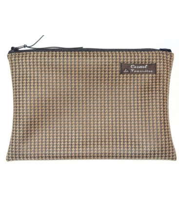 Pochette Pied de Poule caramel zip noir - (CF OPP N)