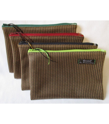 Pochette Pied de Poule zip couleur - Bleur marine - (CF OPP BM)