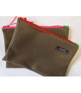 Pochette Pied de Poule zip couleur - Bleur marine - (CF OPP BM)