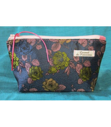 Trousse doublée « Roses » Bleu/Rose - (CF OTCR BP20)