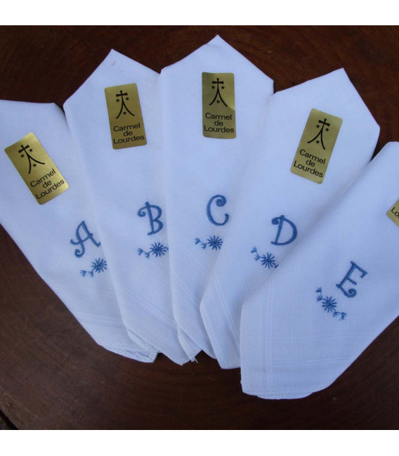 Mouchoir en coton naturel (28 x 28 cm) avec initiale brodée - (CL-MOUC0001)