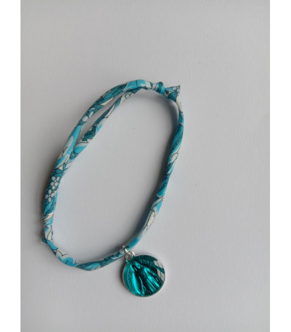 Bracelet liberty bleu avec médaille ND de Pellevoisin - (JE-BRL06)