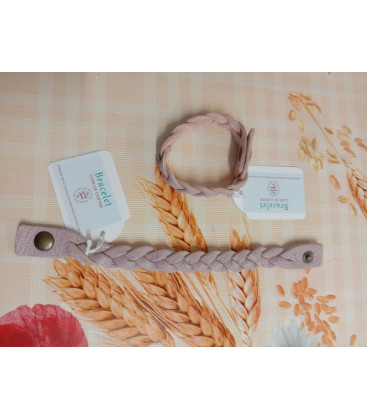 Bracelet tressé en cuir lilas pâle - (JE-BRS08)