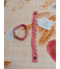 Bracelet tressé en cuir vachette rose corail - (JE-BRS04)