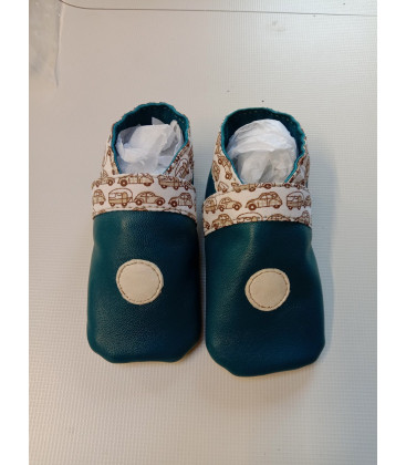 Chaussons bébé en cuir d'agneau bleu canard, 0-5 mois - (JE-CHP01)